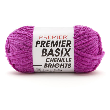 Premier Yarns Basix Chenille Brights Super-Bulky 3-Pack with Tapestry Needles, 100% Polyester #6 Weight Skeins for Crochet and Knitting Blankets, 336 Yds