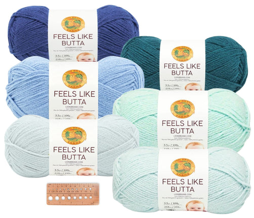 Lion Brand Yarn - Feels Like Butta - 6 Skein Assortment (Ocean Foam)