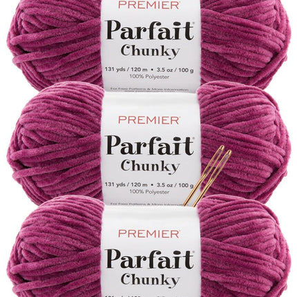 Premier Yarns Parfait Chunky Chenille Yarn - 3 Pack with Tapestry Needles, Super Bulky #6, Oeko-TEX Certified, 131 Yards Each (Parent)