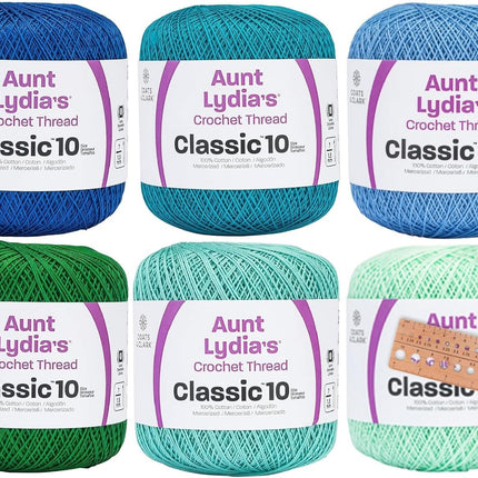 Coats & Clark Aunt Lydia's Crochet Thread Cotton Classic 10-6 Skein Assortment (Ocean)