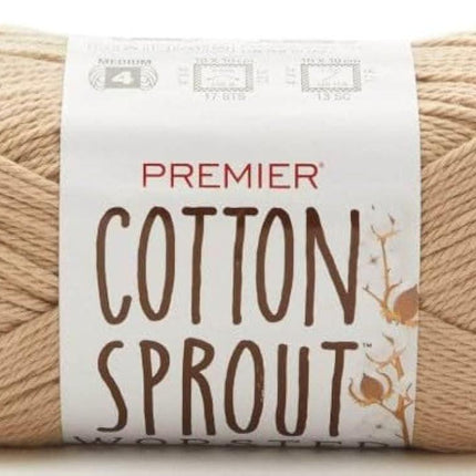 Premier Yarns Cotton Sprout Worsted Medium 3-Pack with Gauge Tool, 100% Natural Cotton #4 Weight Skeins for Crochet Dishcloths and Blankets, 540 Yds (Parent)