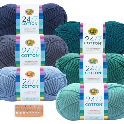 Lion Brand Yarn - 24/7 Cotton - 6 Skein Assortment (Ocean)