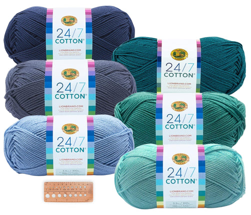 Lion Brand Yarn - 24/7 Cotton - 6 Skein Assortment (Ocean)