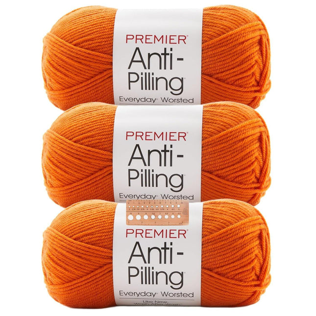 Premier Yarns Anti-Pilling Everyday Worsted Yarn 3-Pack with Gauge Tool, 100% Acrylic Medium #4 Weight Skeins for Crochet and Knitting Baby Blankets, 540 Yds