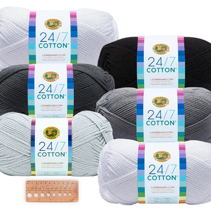 Lion Brand Yarn - 24/7 Cotton - 6 Skein Assortment (Noir)