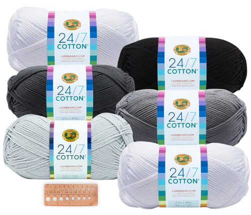 Lion Brand Yarn - 24/7 Cotton - 6 Skein Assortment (Noir)