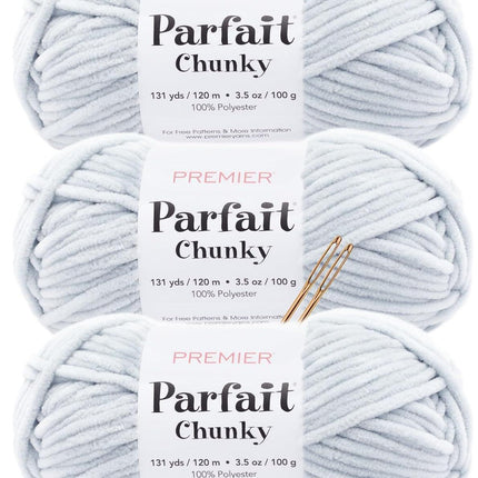 Premier Yarns Parfait Chunky Chenille Yarn - 3 Pack with Tapestry Needles, Super Bulky #6, Oeko-TEX Certified, 131 Yards Each (Parent)