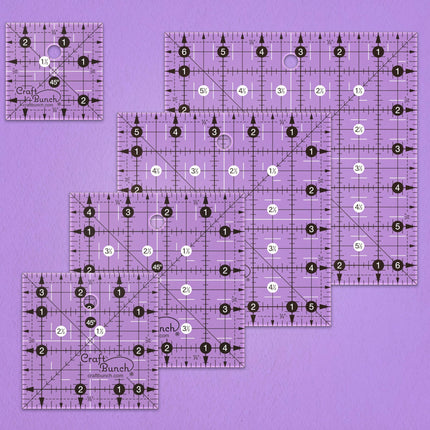 Craft Bunch - 5 Non-Slip Square Quilt Template Rulers - 2.5", 3.5", 4.5", 5.5", 6.5"