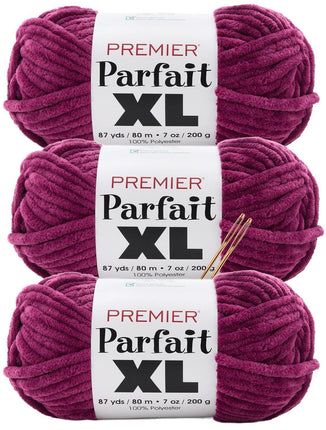 Premier Yarns Parfait XL Chenille Yarn 3-Pack with Tapestry Needles, 100% Polyester Jumbo #7 Weight Bulky Skeins for Crochet Amigurumi and Giant Plush Toys, 261 Yds Total (Parent)