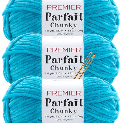 Premier Yarns Parfait Chunky Chenille Yarn - 3 Pack with Tapestry Needles, Super Bulky #6, Oeko-TEX Certified, 131 Yards Each (Parent)