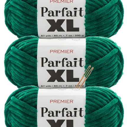 Premier Yarns Parfait XL Chenille Yarn 3-Pack with Tapestry Needles, 100% Polyester Jumbo #7 Weight Bulky Skeins for Crochet Amigurumi and Giant Plush Toys, 261 Yds Total (Parent)