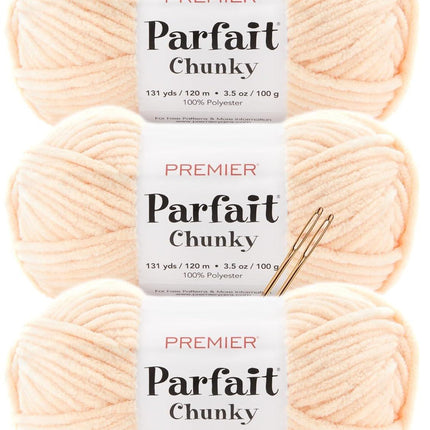 Premier Yarns Parfait Chunky Chenille Yarn - 3 Pack with Tapestry Needles, Super Bulky #6, Oeko-TEX Certified, 131 Yards Each (Parent)