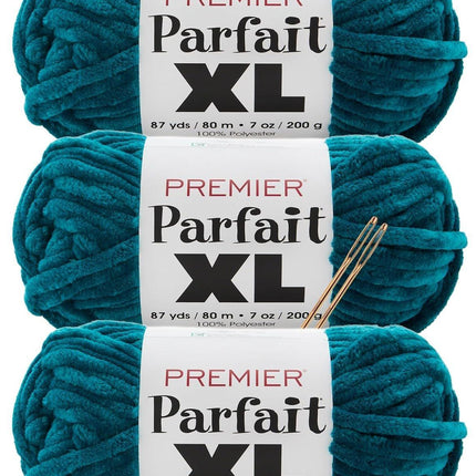 Premier Yarns Parfait XL Chenille Yarn 3-Pack with Tapestry Needles, 100% Polyester Jumbo #7 Weight Bulky Skeins for Crochet Amigurumi and Giant Plush Toys, 261 Yds Total (Parent)