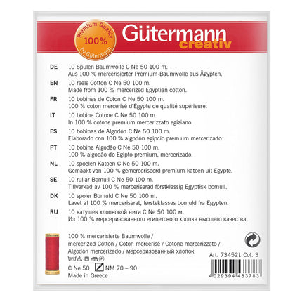 Gutermann 734521-3 Thread Set Natural Cotton 50 100m/10 reels, Col 2 Assorted
