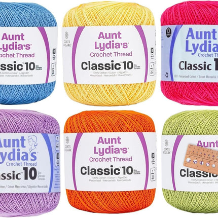 Coats & Clark Aunt Lydia's Crochet Thread Cotton Classic 10-6 Skein Assortment (Brights)