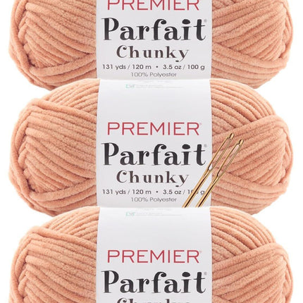 Premier Yarns Parfait Chunky Chenille Yarn - 3 Pack with Tapestry Needles, Super Bulky #6, Oeko-TEX Certified, 131 Yards Each (Parent)