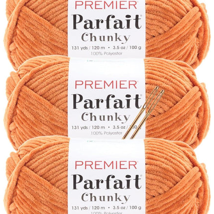 Premier Yarns Parfait Chunky Chenille Yarn - 3 Pack with Tapestry Needles, Super Bulky #6, Oeko-TEX Certified, 131 Yards Each (Parent)