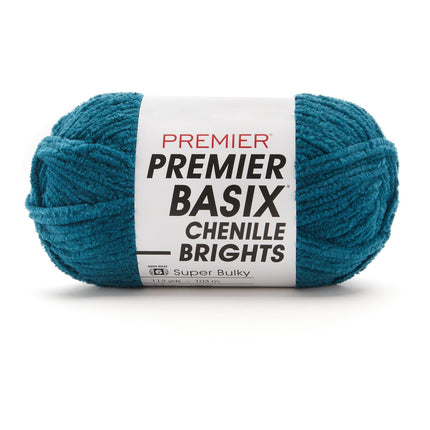 Premier Yarns Basix Chenille Brights Super-Bulky 3-Pack with Tapestry Needles, 100% Polyester #6 Weight Skeins for Crochet and Knitting Blankets, 336 Yds