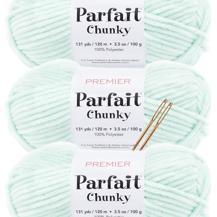 Premier Yarns Parfait Chunky Chenille Yarn - 3 Pack with Tapestry Needles, Super Bulky #6, Oeko-TEX Certified, 131 Yards Each (Parent)