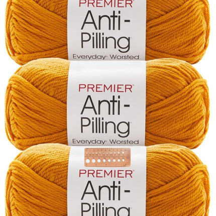 Premier Yarns Anti-Pilling Everyday Worsted Yarn 3-Pack with Gauge Tool, 100% Acrylic Medium #4 Weight Skeins for Crochet and Knitting Baby Blankets, 540 Yds (Pumpkin)