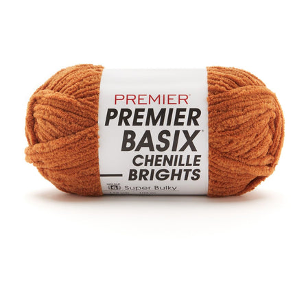 Premier Yarns Basix Chenille Brights Super-Bulky 3-Pack with Tapestry Needles, 100% Polyester #6 Weight Skeins for Crochet and Knitting Blankets, 336 Yds