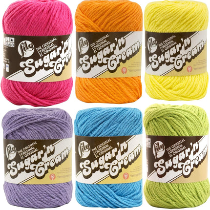 Lily Sugar n' Cream Solid Variety Assortment 6 Pack Bundle 100 Percent Cotton Medium 4 Worsted (Multicolor)
