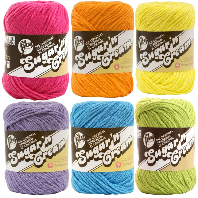 Lily Sugar n' Cream Solid Variety Assortment 6 Pack Bundle 100 Percent Cotton Medium 4 Worsted (Multicolor)