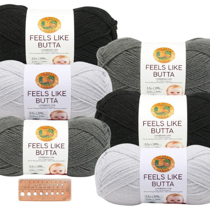 Lion Brand Yarn - Feels Like Butta - 6 Skein Assortment (Gray Tones)