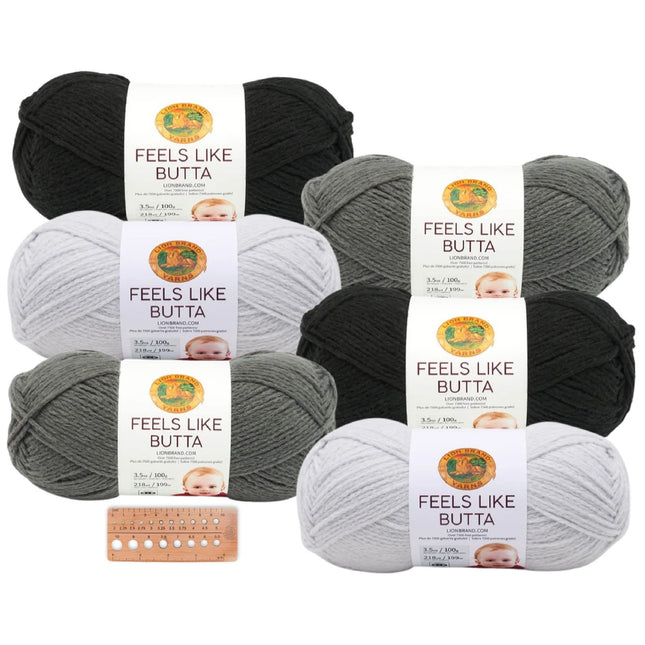 Lion Brand Yarn - Feels Like Butta - 6 Skein Assortment (Gray Tones)