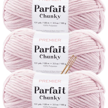 Premier Yarns Parfait Chunky Chenille Yarn - 3 Pack with Tapestry Needles, Super Bulky #6, Oeko-TEX Certified, 131 Yards Each (Parent)