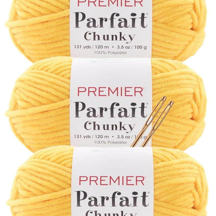 Premier Yarns Parfait Chunky Chenille Yarn - 3 Pack with Tapestry Needles, Super Bulky #6, Oeko-TEX Certified, 131 Yards Each (Parent)