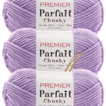 Premier Yarns Parfait Chunky Chenille Yarn - 3 Pack with Tapestry Needles, Super Bulky #6, Oeko-TEX Certified, 131 Yards Each (Parent)