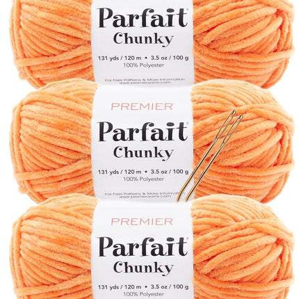 Premier Yarns Parfait Chunky Chenille Yarn - 3 Pack with Tapestry Needles, Super Bulky #6, Oeko-TEX Certified, 131 Yards Each (Parent)