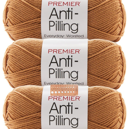 Premier Yarns Anti-Pilling Everyday Worsted Yarn 3-Pack with Gauge Tool, 100% Acrylic Medium #4 Weight Skeins for Crochet and Knitting Baby Blankets, 540 Yds (Pumpkin)