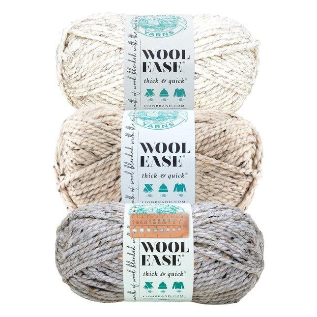 Lion Brand Yarn - Wool-Ease Thick & Quick - 3 Skein Assortment (Greige Tweeds)