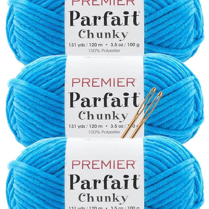 Premier Yarns Parfait Chunky Chenille Yarn - 3 Pack with Tapestry Needles, Super Bulky #6, Oeko-TEX Certified, 131 Yards Each (Parent)