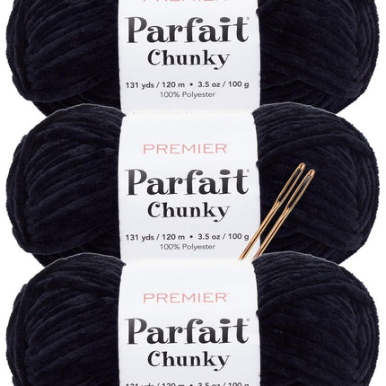 Premier Yarns Parfait Chunky Chenille Yarn - 3 Pack with Tapestry Needles, Super Bulky #6, Oeko-TEX Certified, 131 Yards Each (Parent)