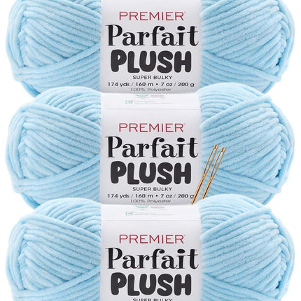 Premier Yarns Parfait Plush Thicker Super-Bulky 3-Pack with Tapestry Needles, 100% Polyester #6 Weight Skeins for Crochet Amigurumi and Soft Toys, 522 Yds