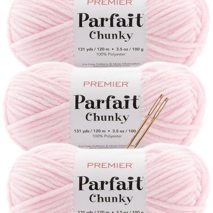 Premier Yarns Parfait Chunky Chenille Yarn - 3 Pack with Tapestry Needles, Super Bulky #6, Oeko-TEX Certified, 131 Yards Each (Parent)