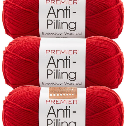 Premier Yarns Anti-Pilling Everyday Worsted Yarn 3-Pack with Gauge Tool, 100% Acrylic Medium #4 Weight Skeins for Crochet and Knitting Baby Blankets, 540 Yds (Pumpkin)