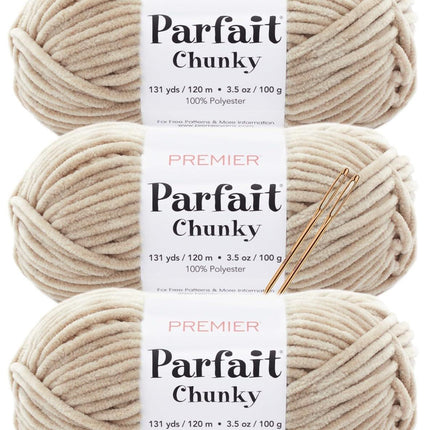 Premier Yarns Parfait Chunky Chenille Yarn - 3 Pack with Tapestry Needles, Super Bulky #6, Oeko-TEX Certified, 131 Yards Each (Parent)