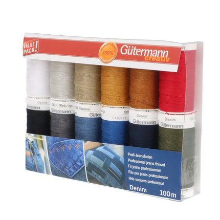 Gutermann Thread Set: Denim: 12 x 100m: Assorted Shades
