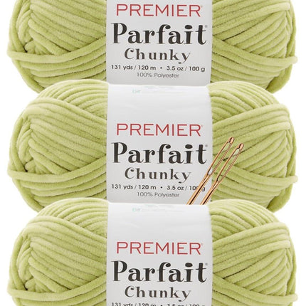 Premier Yarns Parfait Chunky Chenille Yarn - 3 Pack with Tapestry Needles, Super Bulky #6, Oeko-TEX Certified, 131 Yards Each (Parent)