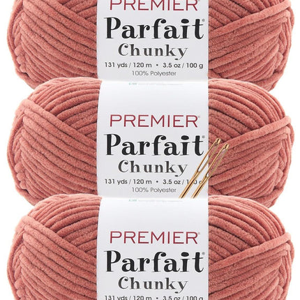 Premier Yarns Parfait Chunky Chenille Yarn - 3 Pack with Tapestry Needles, Super Bulky #6, Oeko-TEX Certified, 131 Yards Each (Parent)