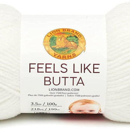Lion Brand Yarn - Feels Like Butta - 6 Pack with Needle Gauge (White)