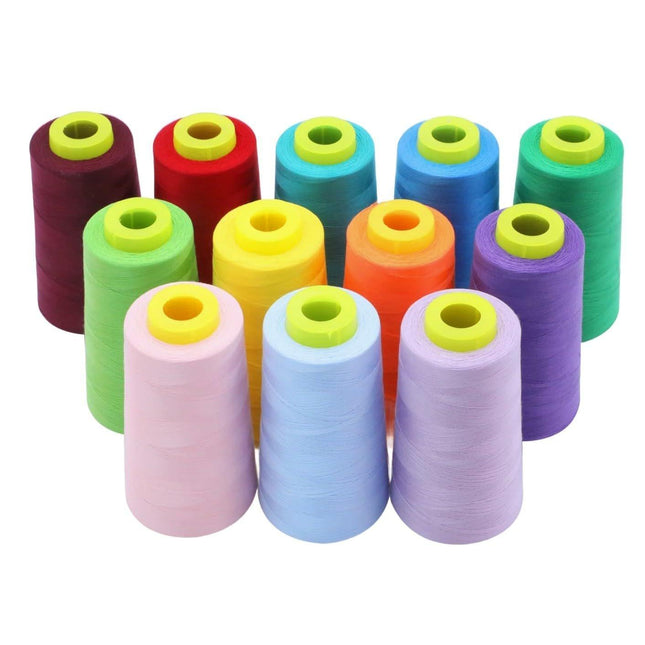 EVERLOCK Serger Thread Set – 12 Cones, Bold Assorted Colors – 3000 Yards Each – 40 Weight, 2-Ply Spun Polyester – Strong Overlock Thread for Serger Machines – Low-Lint, Smooth Feed
