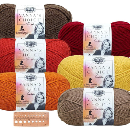 Lion Brand Yarn - Vanna's Choice - 6 Pack Assortment with Needle Gauge (Autumn)