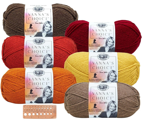 Lion Brand Yarn - Vanna's Choice - 6 Pack Assortment with Needle Gauge (Autumn)