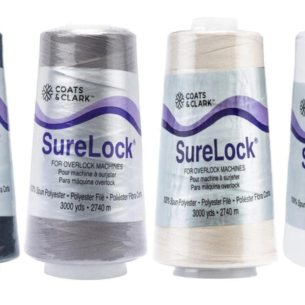 Coats & Clark - SureLock Serger Thread - 4 Cones (Black, Grey, Natural, White)