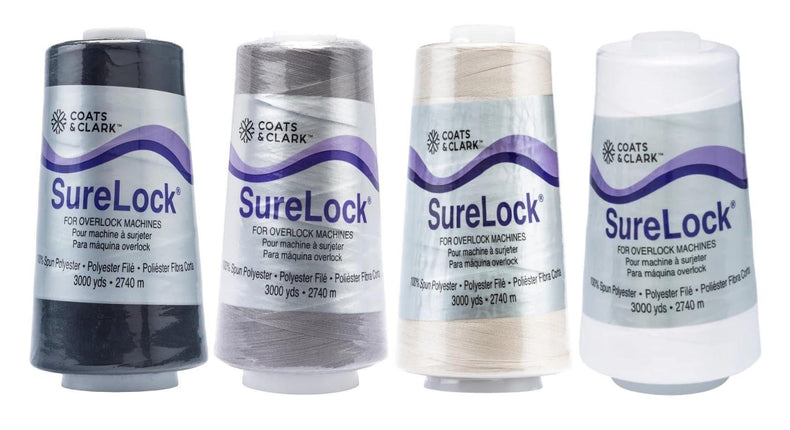 Coats & Clark - SureLock Serger Thread - 4 Cones (Black, Grey, Natural, White)